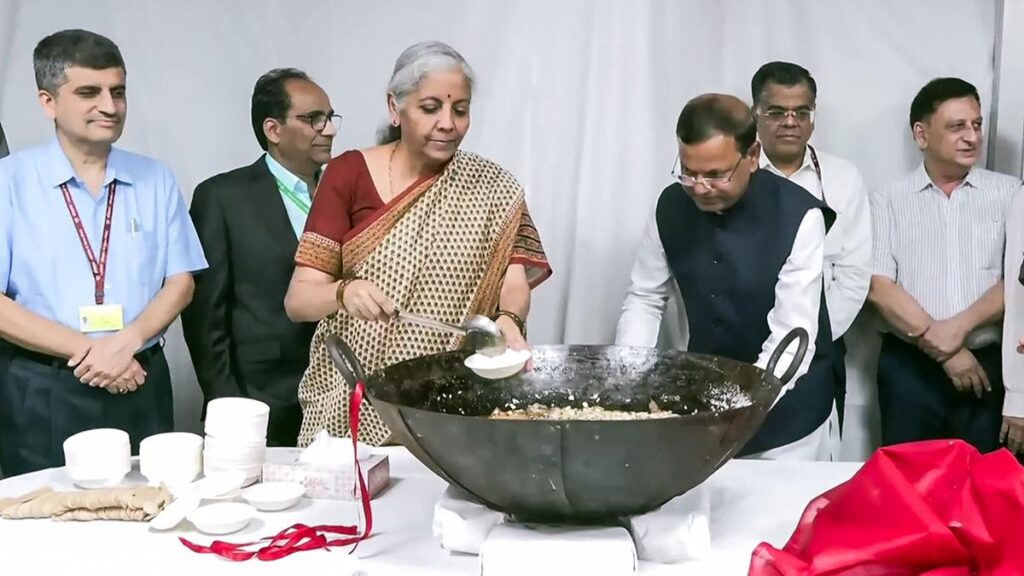 The ceremony is a customary ritual in which traditional dessert ‘halwa’ is prepared and served to officials and staff members of the finance ministry who are involved in the preparation of the budget. File | Photo Credit: ANI